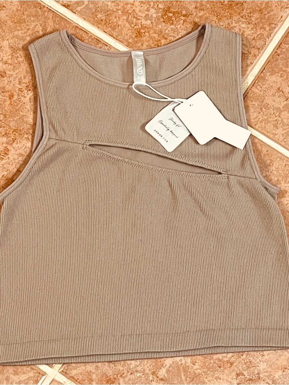 ANWND Ribbed Sleeveless Crop Top in Taupe